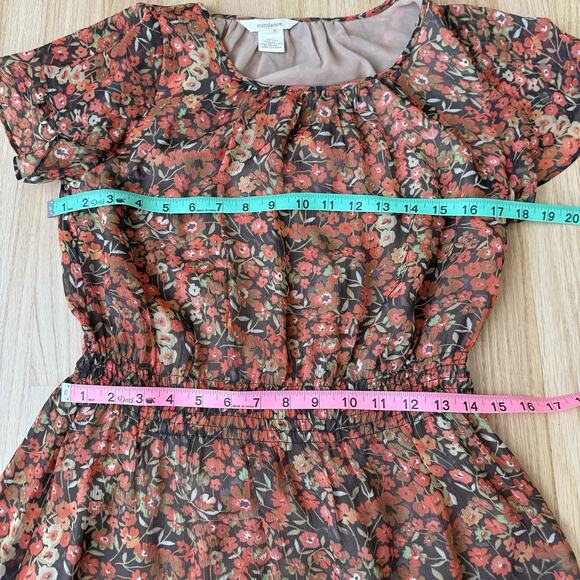 SUNDANCE Womens Dress 4 Floral Smocked Orange Brown Short Sleeve A-Line - Picture 6 of 9